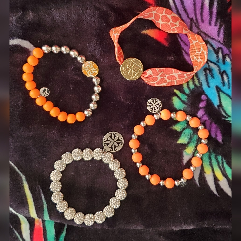 Rustic Cuff Orange And Silver Beaded Bracelet Set - image 1